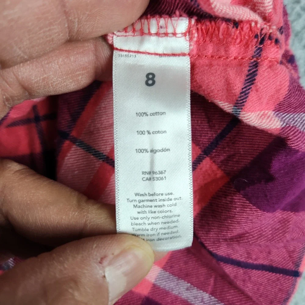 OshKosh‎ B'gosh Popover Tunic Top Girls 8 Pink Plaid Flannel Cotton Tie Waist